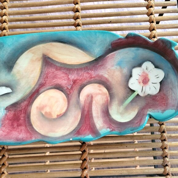 Pottery Harris Cies 2001 Tray 13 1/2'' Modern Abstract Art Studio Signed Flaws - Picture 5 of 11